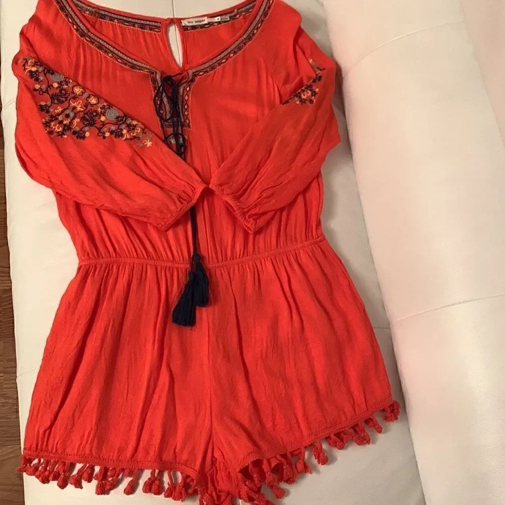 Blue Pepper Red Embroidered Romper. Size M
